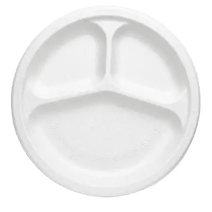 10 inch Compostable Round Paper Plate 3 Compartments 50 PCS / 100 PCS / 500 PCS DTC Recycling