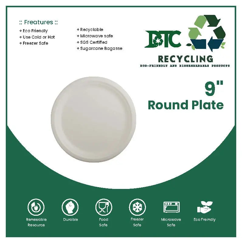 COMPOSTABLE 9 Inches Round Paper Plate No Compartments