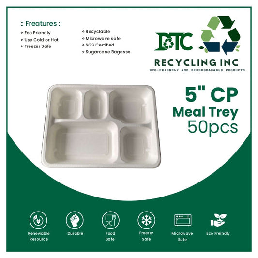 COMPOSTABLE Sugarcane Bagasse 5' CP Meal Tray | 50 PCS / 100 PCS / 500 PCS DTC Recycling