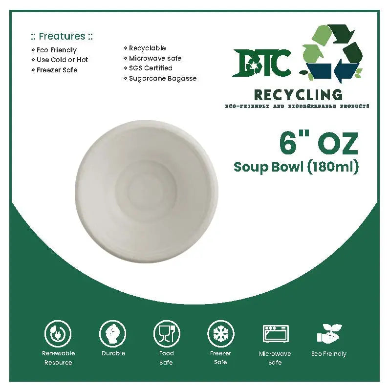 DTC 6 0z compostable soup bowl microwave safe eco friendly ecolates