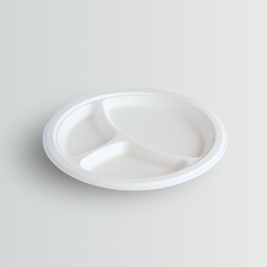 10 inch Compostable Round Paper Plate 3 Compartments 50 PCS / 100 PCS / 500 PCS DTC Recycling