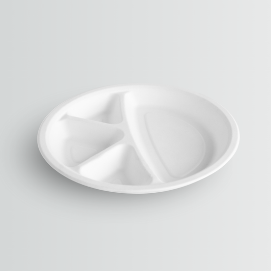 COMPOSTABLE and BIODEGRADABLE 11 inch round plate 4 compartments 