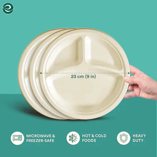 10 inch Compostable Round Paper Plate 3 Compartments 50 PCS / 100 PCS / 500 PCS DTC Recycling