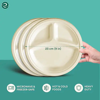 10 inch Compostable Round Paper Plate 3 Compartments 50 PCS / 100 PCS / 500 PCS DTC Recycling