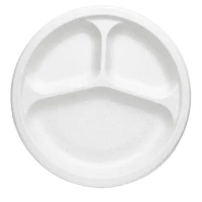10 inch Compostable Round Paper Plate 3 Compartments 50 PCS / 100 PCS / 500 PCS DTC Recycling