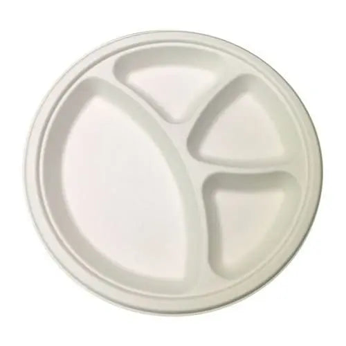 Compostable Paper Plates 12 inch white round plate 4 compartments