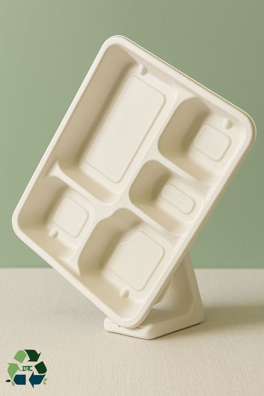 COMPOSTABLE Sugarcane Bagasse 5' CP Meal Tray | 50 PCS / 100 PCS / 500 PCS DTC Recycling